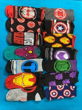 Assorted Marvel Superhero Socks - Set of 14